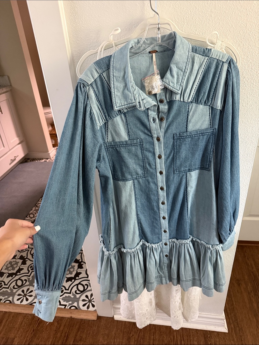Free People Light Blue Denim Button-Front dress